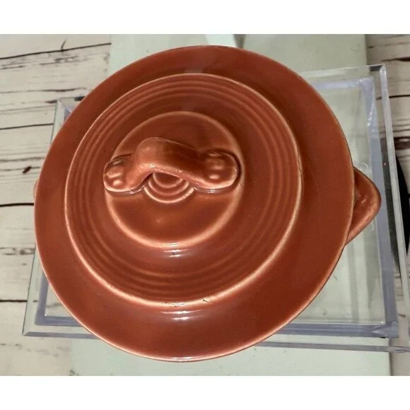 Art Deco Homer Laughlin China Harlequin Shrimp Pink Covered Sugar Bowl - Picture 4 of 10